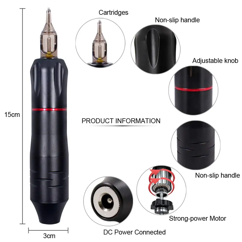 Hot Professional Tattoo Pen Rotary Machine Tattoo Gun Tattoo Cartridge Needles Permanent Makeup Machine Tattoo Supplies DC/RAC