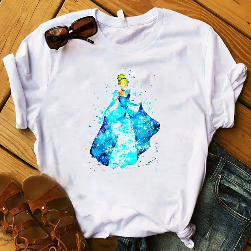

Women Lady T Shirt Mermaid Princess Printed Tshirt Ladies Short Sleeve Loose Tee Shirt Women Female Tops Clothes Graphic T-shirt