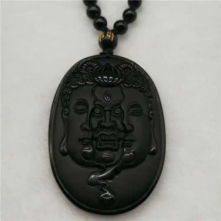 Натуральный черный обсидиан ювелирные изделия кулон ожерелье резной между