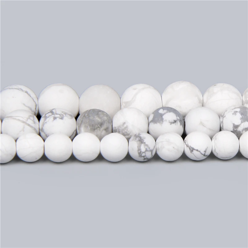 

Natural Frosted White Turquoises Howlite Stone Round Loose Beads For Jewelry Making 15'' 4 6 8 10 12 mm Handmade Beadwork Bead