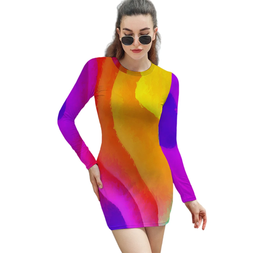 

Gothic Dress Long Sleeve Party Tight Bodycon Stylish Women Spandex Pattern One-Piece Disco New Retro Women's Long Sleeves