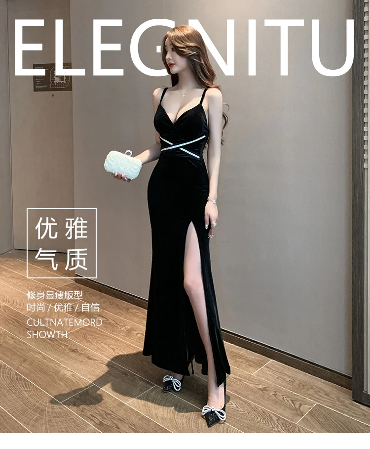 

Split sexy dress temperament women's wear spring and summer 2021 new sling low cut long dress evening dress fashion celebrity st