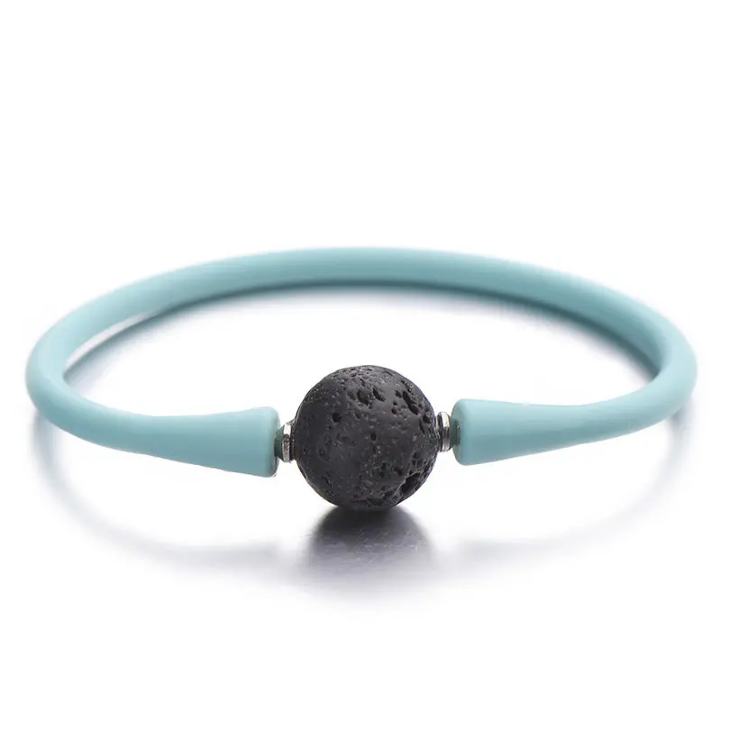 Turquoise black lava Pipitree простой силикон Унисекс Браслет 14 мм Инь Ян очаровательные каменные бусины браслеты для женщин мужчин пара ювелирных изделий Pulsera mujer - Окраска металла: Turquoise black lava