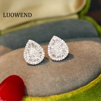 luowend 100 18k white gold earrings au750 women stud earrings real natural diamond earring fashion halo water drop design
