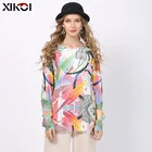 Женское вязаное платье-свитер с абстрактным принтом, свободный свитер с длинным рукавом, Дамские топы, пуловер оверсайз, Зимний вязаный джемпер