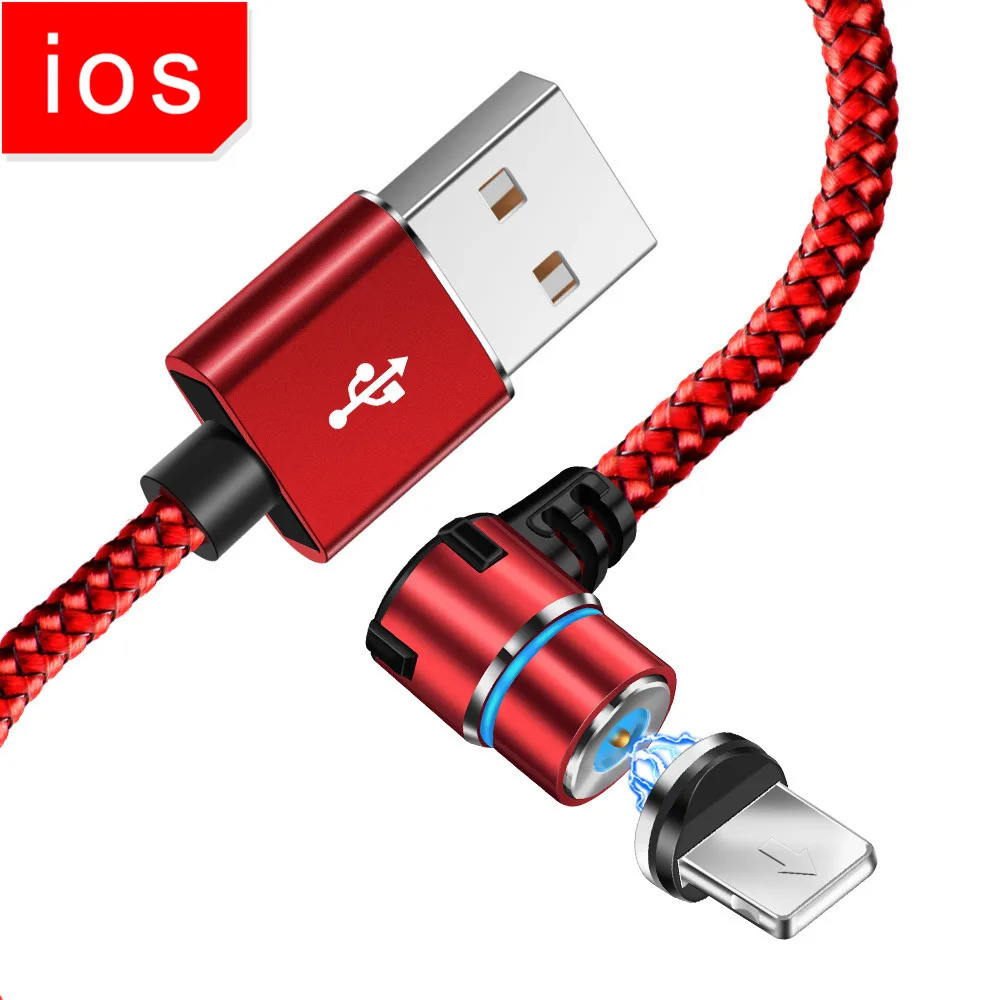 Магнитный 90 градусов mi cro usb type C кабель для iPhone 7 8 Plus X XS Max для Xiaomi Redmi Note 7 mi 8 для samsung S8 S9 Plus Кабель - Цвет: For iPhone Red