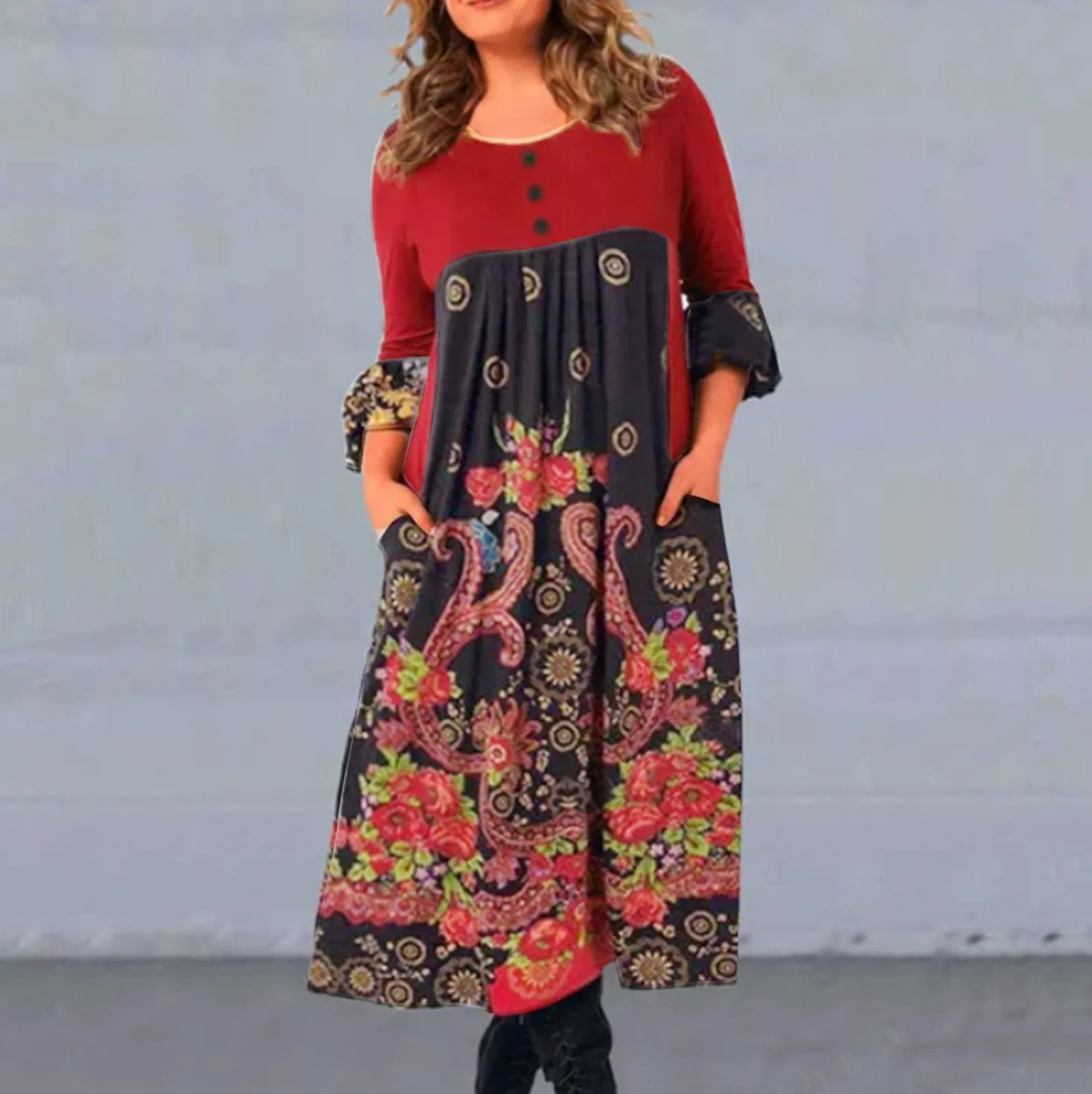 

Женское платье с длинным рукавом, длинным рукавом и карманами