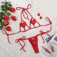 aduloty womens sexy underwear hollow bra and panties halter heart patch open cup string lingerie set