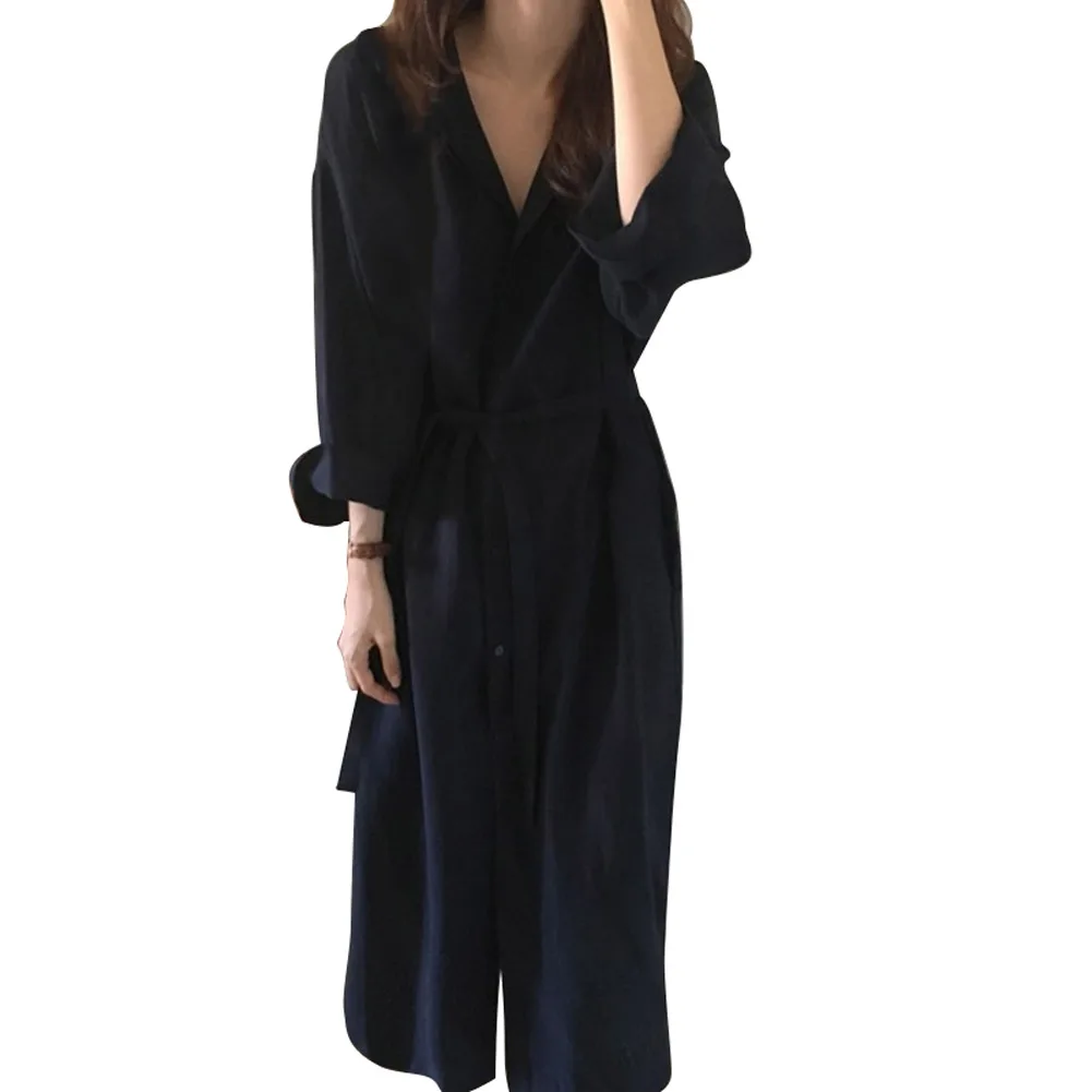 

New Women Coats Casual Solid Color Long Dress Coat Loose Lapel Lady Long Sleeve Outerwear DO99