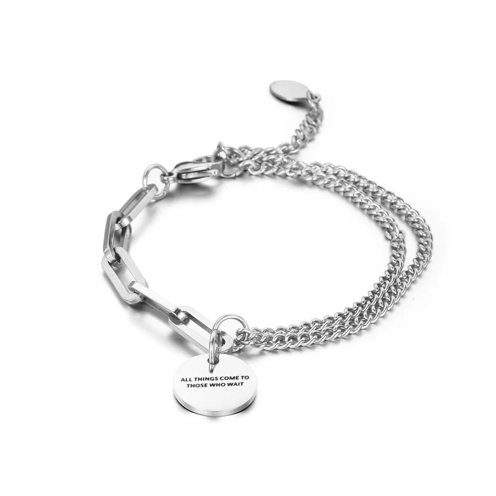 Titanium Steel Double-layer Chain Bracelet For Men Women New Fashion Couple Round Card Pendant Hip Hop Party Jewelry Accessories Titanium Steel Double-layer Chain Bracelet For Men Women New Fashion Couple Round Card Pendant Hip Hop Party Jewelry Accessories