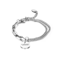 titanium steel double layer chain bracelet for men women new fashion couple round card pendant hip hop party jewelry accessories