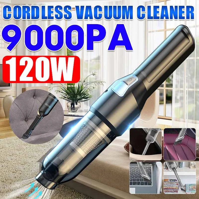 

9000PA Handheld Wireless Car Vacuum Cleaner 120W Powerful Cyclone Suction Rechargeable Wet Dry Car Home Vacuum Cleaner 4000mAh