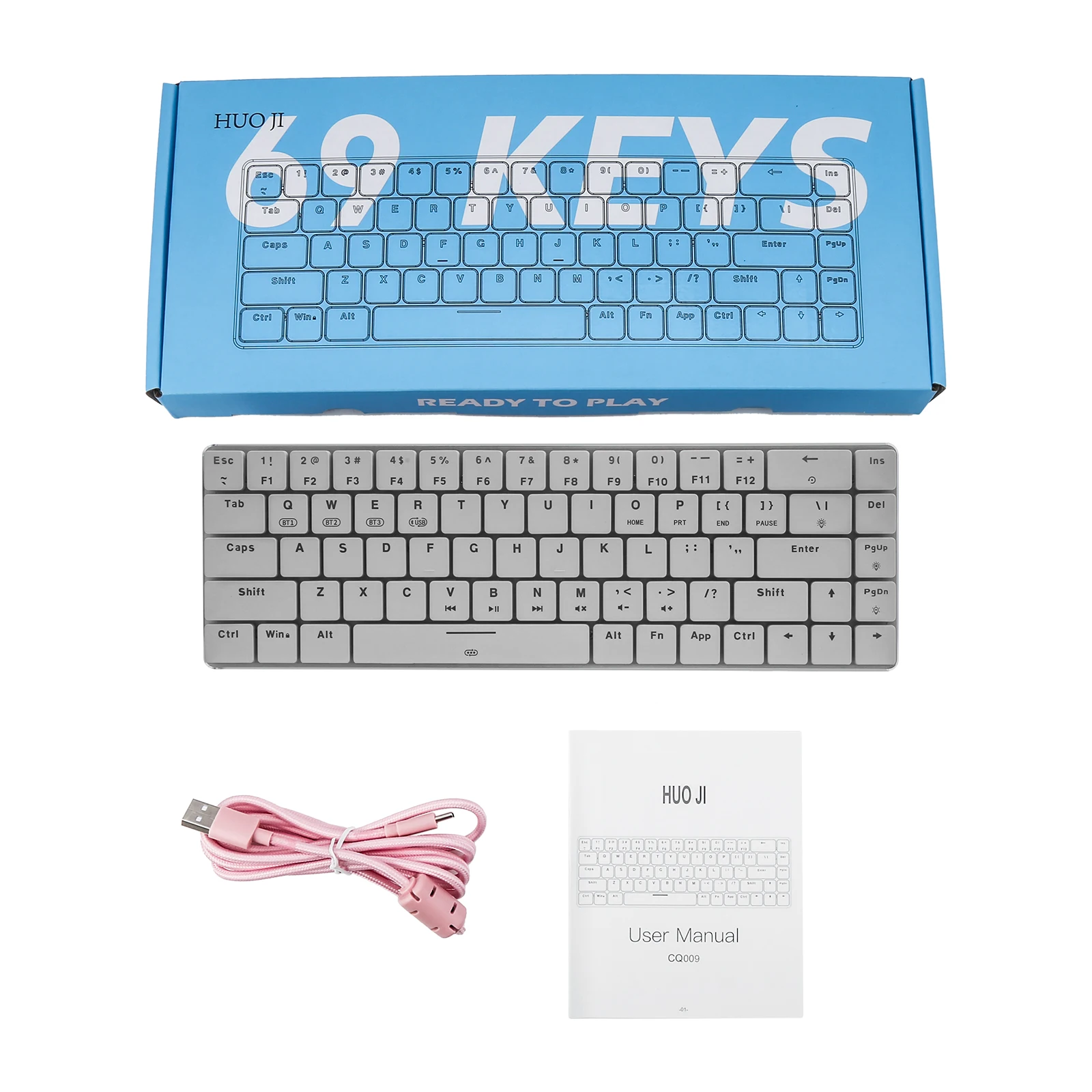 huo ji cq009 69 key mechanical keyboard bluetooth 5 0 usb wired dual modes low profile rgb backlight for pc laptop cell phone free global shipping