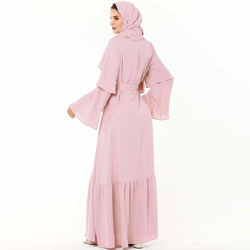 Мусульманское платье средней Восточной моды бисером пояс расклешенный рукав