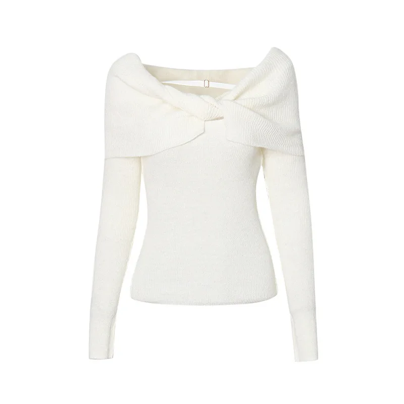 

2021 Women Spring Knitted T Shirts Long Sleeve Off Shoulder Loose Style Women's Tees