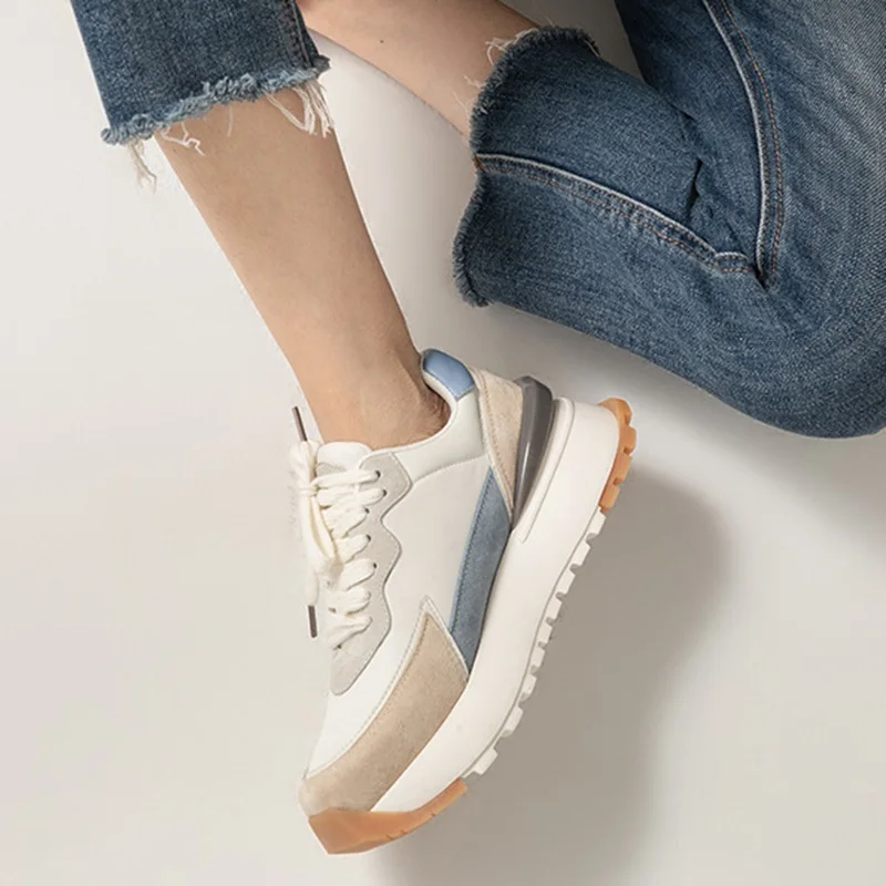 

Coolcept Women New Sneakers Round Toe Real leather Cross Strap Mixed Color Casual leisure Shoes Ladies Footwear Size 34-39