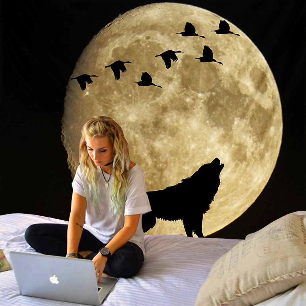 Животное волк и гобелен с Луной украшение настенный фон Психоделический