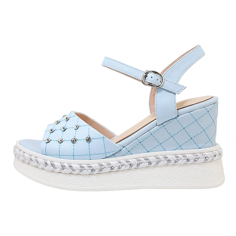 

Genuine Cow Leather Summer Shoes Woman Sandals New Fashion Crystal Wedges High Heels Platform Dress Party Wedding Shoes Size 39