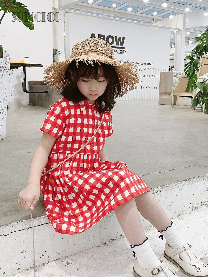 Летнее праздничное платье для маленьких девочек Sumcico 2020 клетчатое винтажное
