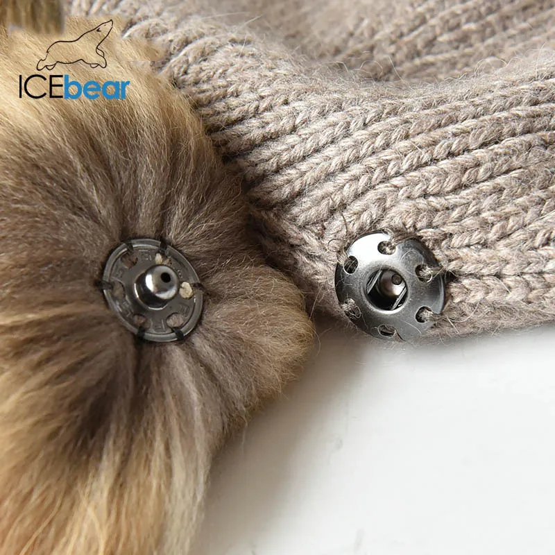 ICEbear мягкие женские зимние шапки двойная настоящая шапка с меховым помпоном