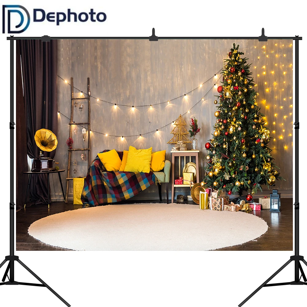 Виниловые фоны для фотосъемки детей с новогодней рождественской елкой и