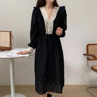 party a line loose winter long sleeve spring 2021 fairy elegant dress women vintage korean style white lace embroidery dresses