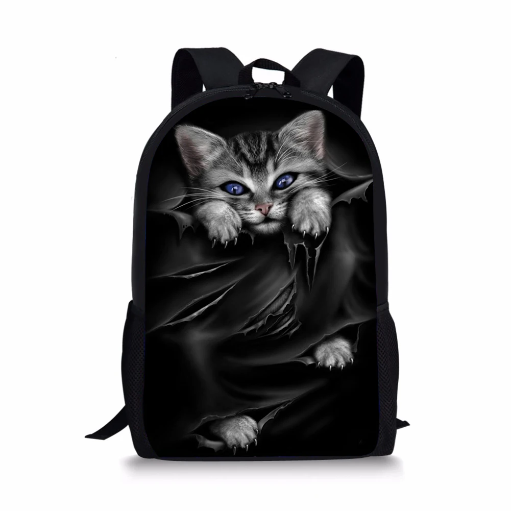Children's Backpack Cartoon Gothic Cats Prints Pattern School Bag Kids Cute Book Bag Teenager Girls Schoolbags Mochila