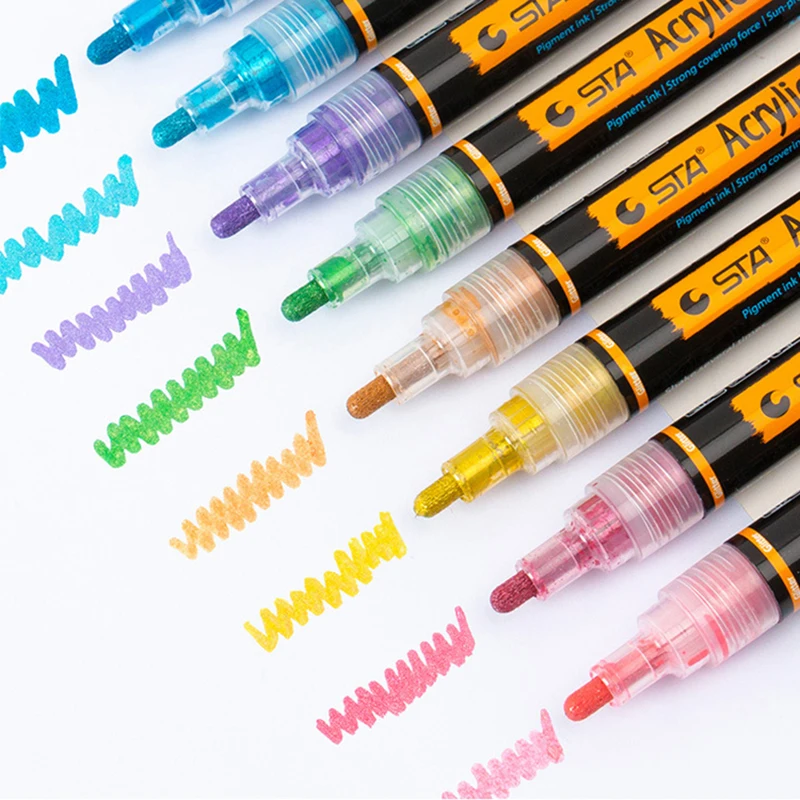 

STA 8Colors 2MM Glitter Sketch Drawing Color Pen Markers Gel Pens Pastel Neon Acrylic Paint Pen School Art Stationery