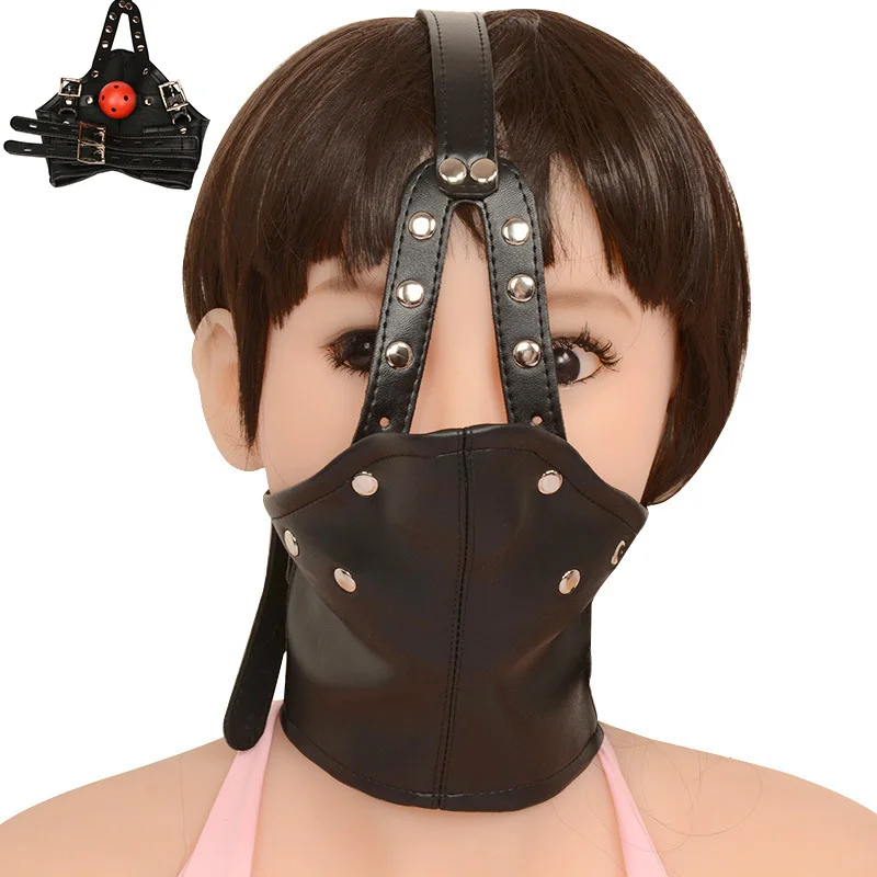 БДСМ бондаж маска кожаная портупея для фиксации орального секса с открытым ртом