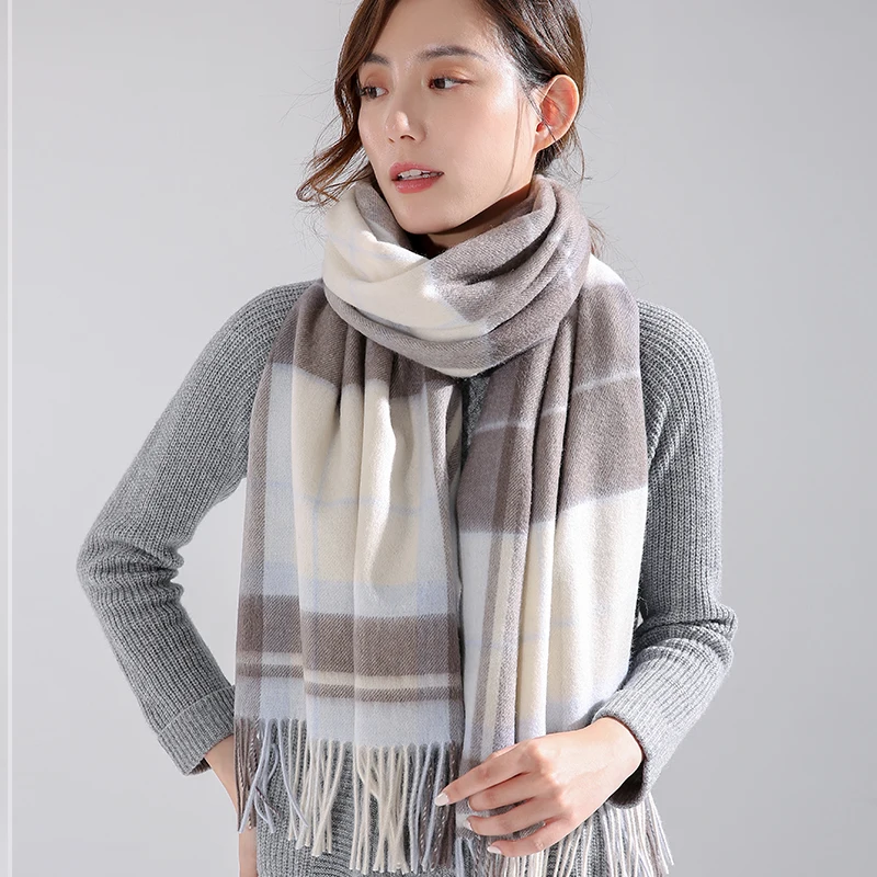 100% кашемир 2021 зимние шарфы для женщин клетчатые кисточки палантины и шали из