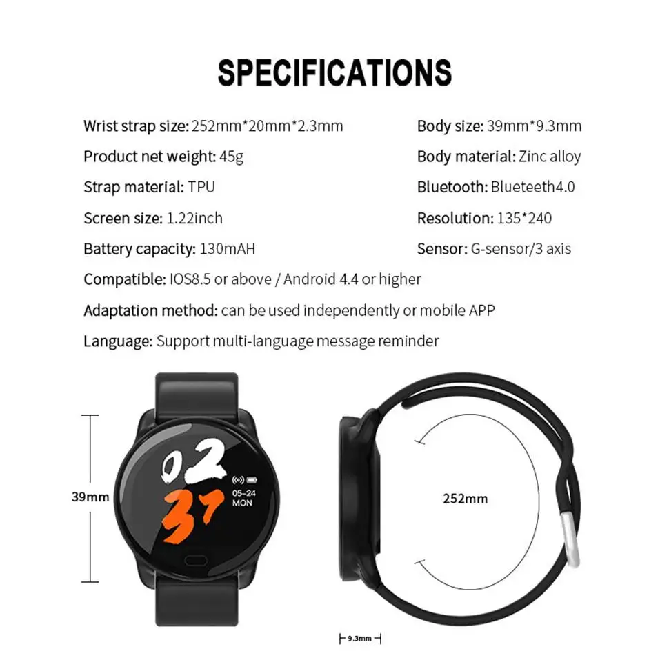 

K9 Smart Watch IP67 Waterproof with Heart Rate Blood Pressure Monitor Fitness Tracker Smartwatch for Men women pk Q9 B57