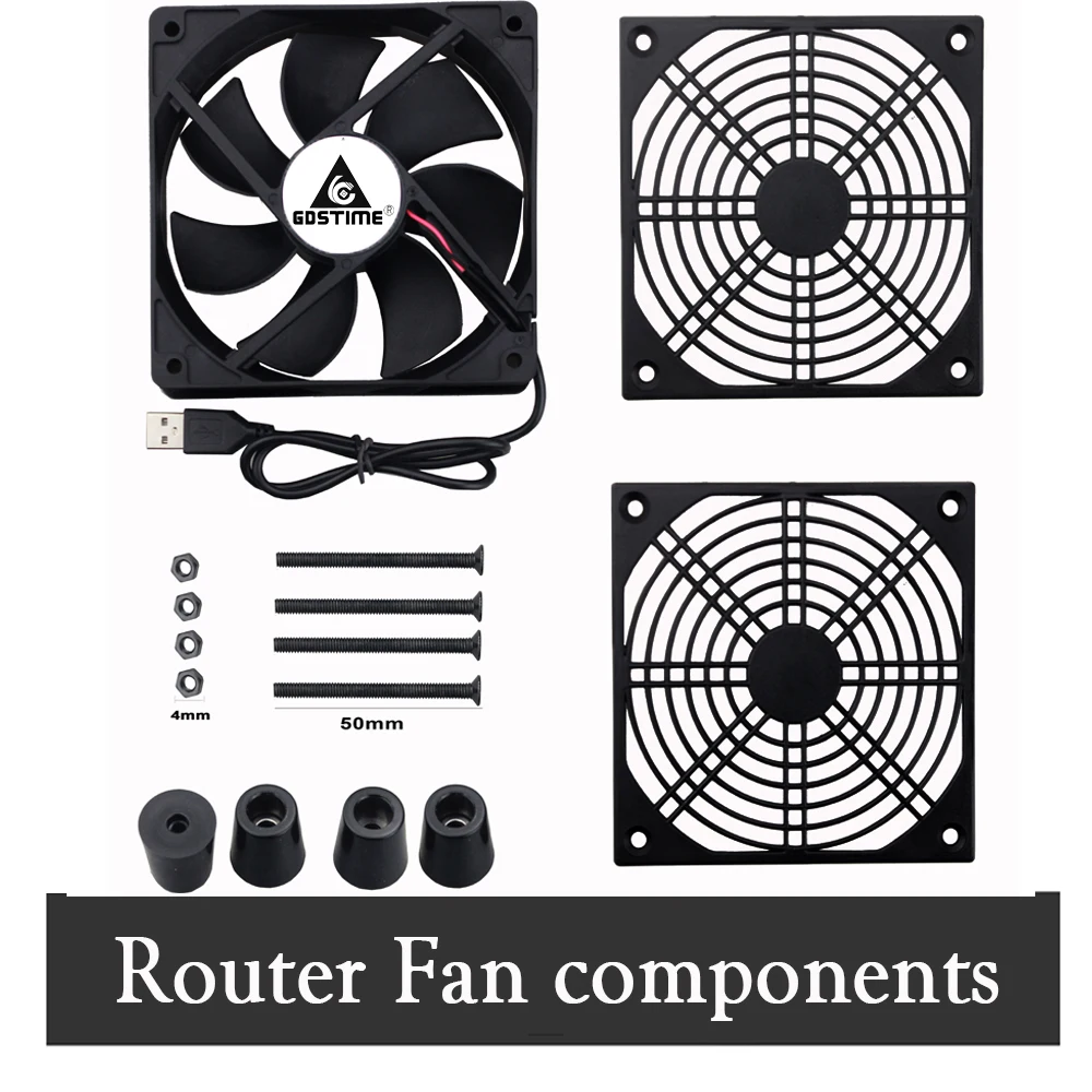 

Gdstime 5V USB Router Fan 80mm 92mm 120mm 140mm DIY TV Box Ball/Sleeve Cooler W/Controller & Protective Net Desktop Cooling Fan