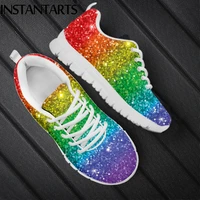 instantarts cool rainbow glitter texture printed girls flat shoes breathable slip on mesh sneakers outdoor lace up scarpe donna