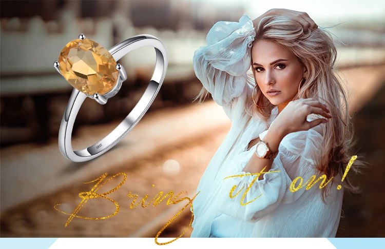 Jewelrypalace Овальный 1.1ct натуральный цитрин камень пасьянс кольцо стерлингового серебра 925 пробы Обручальные кольца Для женщин Ювелирные изделия с драгоценными камнями