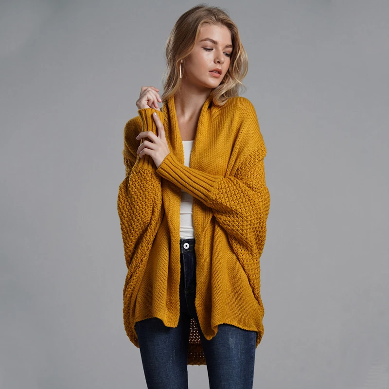 Женский вязаный кардиган с рукавом летучая мышь элегантный джемпер большого