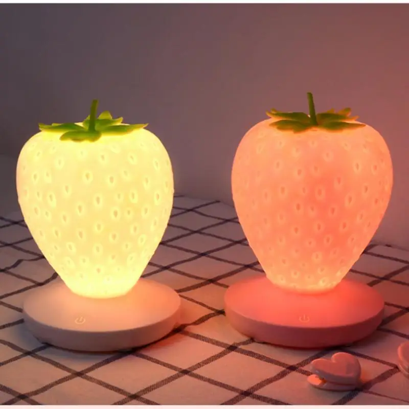 

Silicone Strawberry Night Light USB LED Lights Xmas Children Gift Bedroom Bedside Lamp Home Room Decoration Soft Touch Desk Lamp