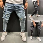 Новые мужские узкие джинсы Рваные потертые джинсы зауженные брюки из денима мужские джинсы мужские брюки длинные брюки