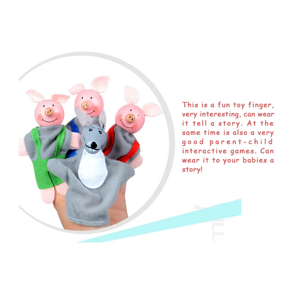 

4PCS Three Little Pigs And Wolf Finger Puppets Educational Toys For Children Baby Kids Hand Puppets Christmas Gifts Tell Story