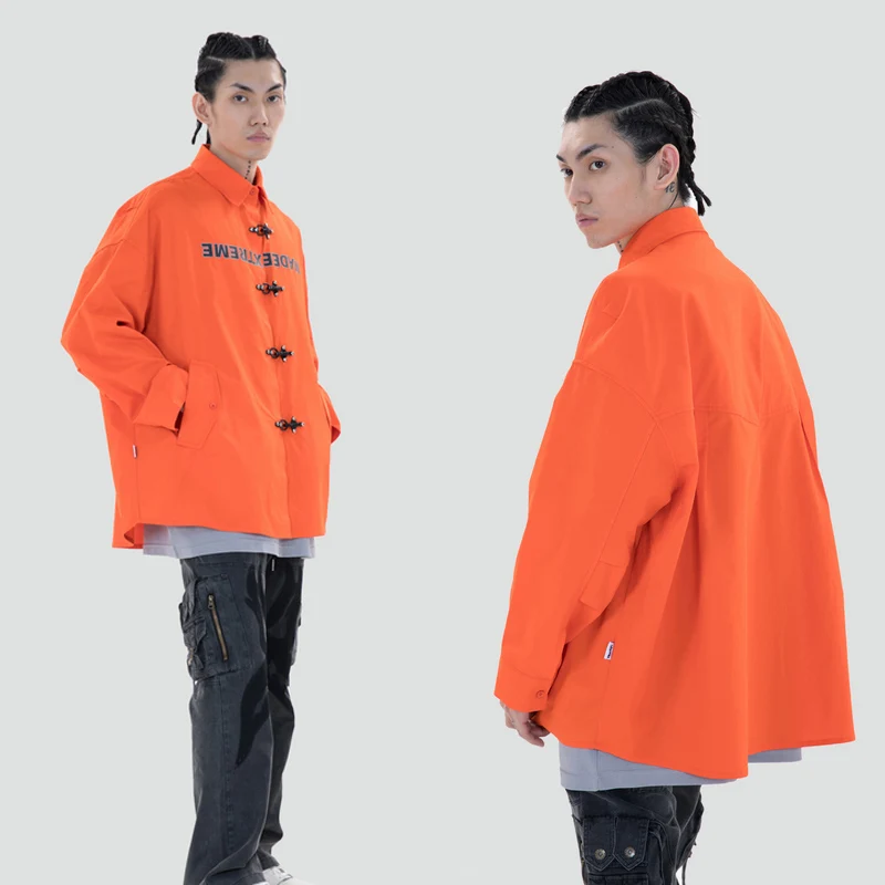 

Mens Letter Printed Shirts Harajuku Streetwear 2020 SS Long Sleeve Blouse Hiphop Unisex Hook Buttons Design Cargo Shirts Tops