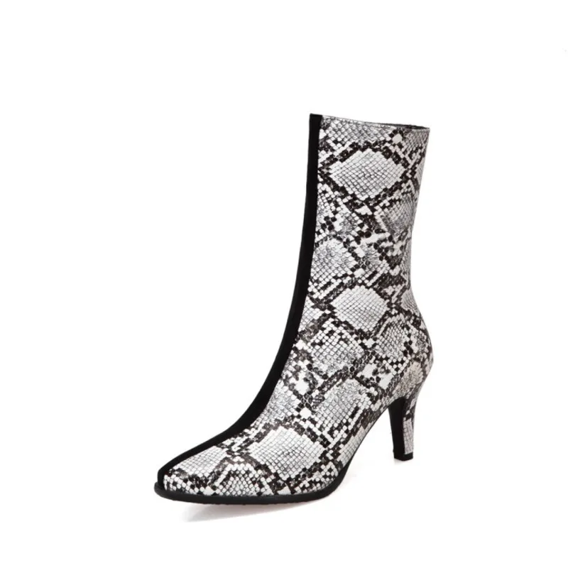 

2021 New Winter Short Boots Women Snakeskin Shoes Ladies High Heels Boots Autumn Female Fashion Stiletto Booties Plus Size 46
