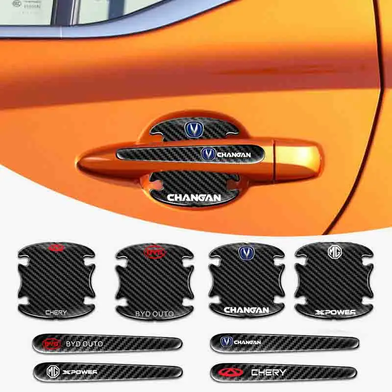 

8pcs Car Logo Black Carbon Fiber Door Handle Stickers for Mitsubishi ASX Lancer Pajero Outlander L200 EVO Lancer EX Sport Wing