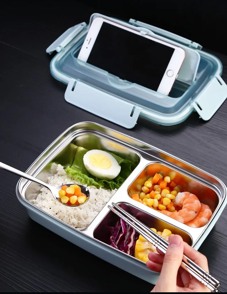 304 Нержавеющая сталь Bento Коробки для обедов с защитой от ожогов Портативный студент утепленная 3 сетки быстро Еда пластина с палочки из нержавеющей стали