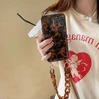luxury ins amber leopard print case for iphone 12 pro max 11 pro max 7 8 plus x xs xr se 2020 acrylic bracelet soft tpu cover