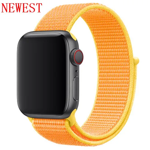 Canary yellow N2 Нейлоновый ремешок для Apple Watch band 42 мм 38 мм iWatch 4 band 44 мм 40 мм Браслет спортивная петля ремешок для часов correa ремень дышащий - Цвет ремешка: Canary yellow N2