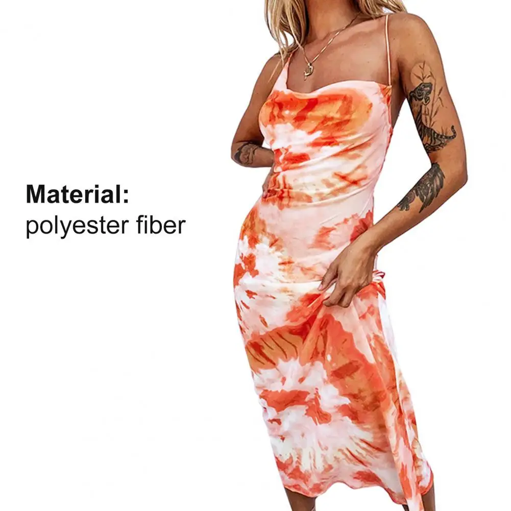 

Women Dress Tie Dye Print Long Bodycon Sexy Backless Spaghetti Strap Skirt for Dating Streetwear 2021 Spring Summer Clothes Club