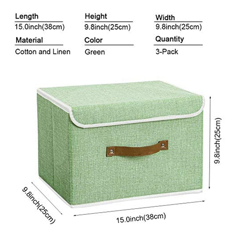 

3 Pack Storage Boxes with Lids,Collapsible Linen Fabric Storage Basket Bins for Towels,Books,Toys,Clothes