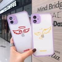 demon angel couple bff cartoon phone case for iphone 12 11 mini pro xr xs max 7 8 plus x matte transparent purple back cover