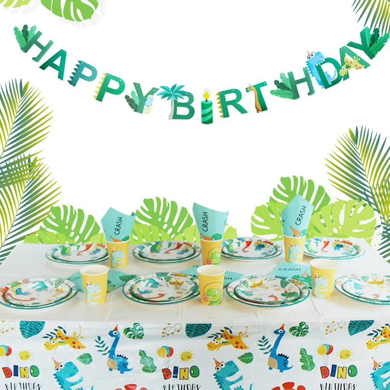 

1set Dinosaur Theme Party Disposable Tableware Napkin Plates Kid Boy Birthday Party Decoration Jungle Baby Shower Favor Supplies