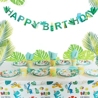 1set dinosaur theme party disposable tableware napkin plates kid boy birthday party decoration jungle baby shower favor supplies