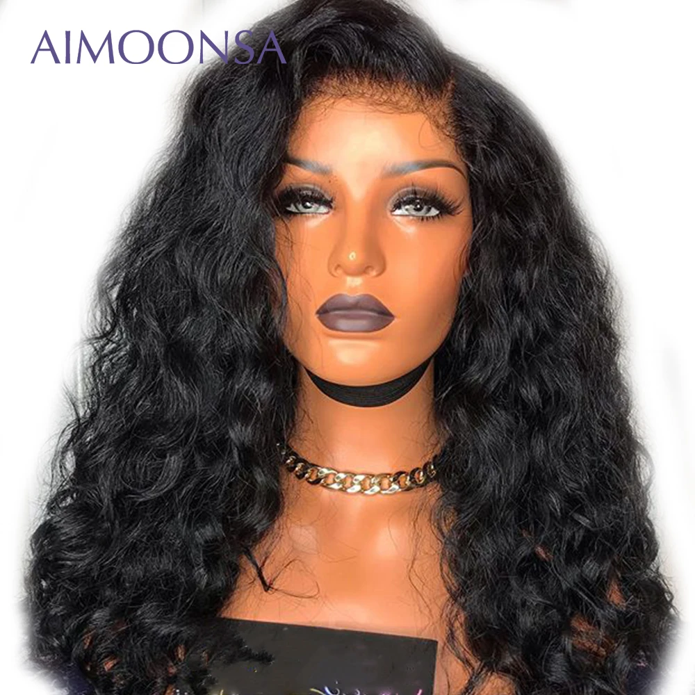 

180 Density Wavy Lace Front Wig Ponytail Human Hair 360 Lace Frontal Wig Pre Plucked With Baby Hair Peruvian Remy Aimoonsa